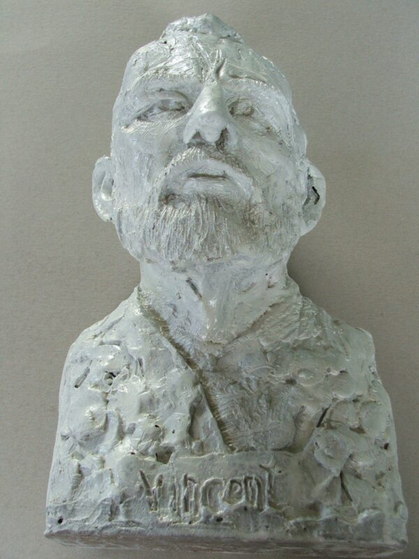 A bronze sculpture of a man with a beard, created by artist and master sculptor Robert C Hitchcock, called the Vincent Bust. Bronze Sculpture by Artist and Master Sculptor Robert C Hitchcock