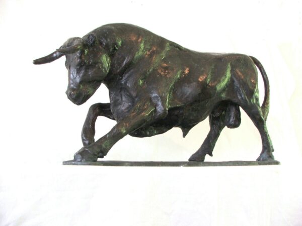 An impressive Bull Sculpture of a bull running on a white background, created by the talented artist and master sculptor Robert C Hitchcock. Bronze Sculpture by Artist and Master Sculptor Robert C Hitchcock