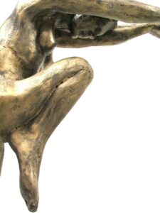 A bronze sculpture of a woman in a pose, created by master sculptor Robert C Hitchcock, called Female 1. Bronze Sculpture by Artist and Master Sculptor Robert C Hitchcock