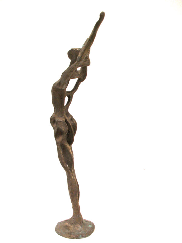 An abstract bronze sculpture of Abstract Female on a white background.