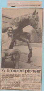 News article of Norseman - Life-sized bronze horse commissioned statue with sculptor Robert C Hitchcock