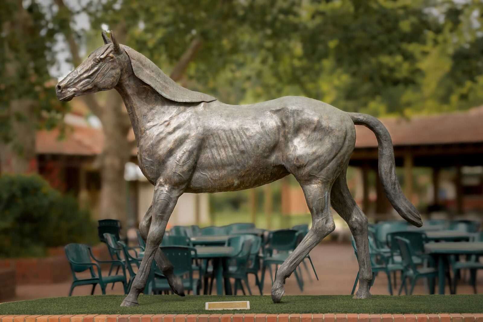 Life-size bronze sculpture of the horse, Northerly, by Robert C Hitchcock, at Ascot Racecourse in Perth Western Australia